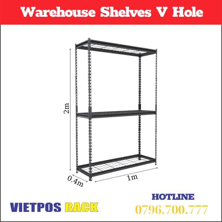 Warehouse Shelves V Hole D1m X R0.4m X C2m Ironmesh Trays 3 Floors