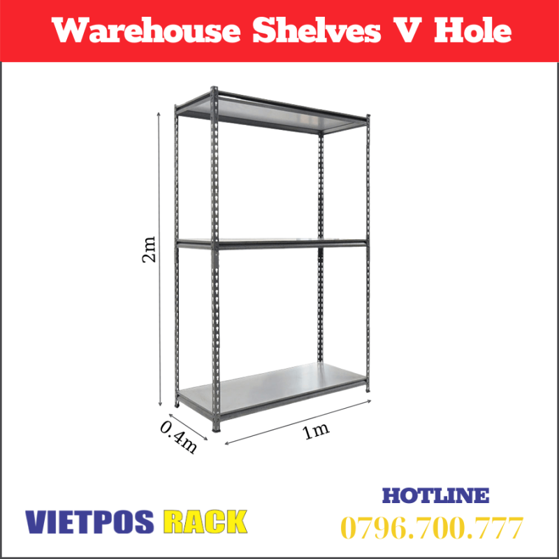 Warehouse Shelves V Hole D1m X R0.4m X C2m Iron Trays 3 Floors Việt