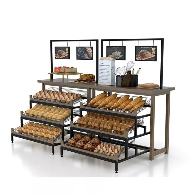 Wooden and metal cake display rack VPOS-BR-06 - Việt POS Rack