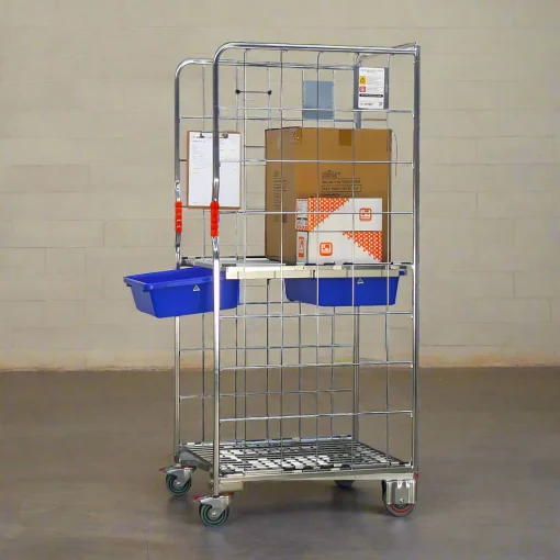 2-Sided Mobile Roll Cage with Mid Shelf & 2 Drawers – Model VPR-RC-02D